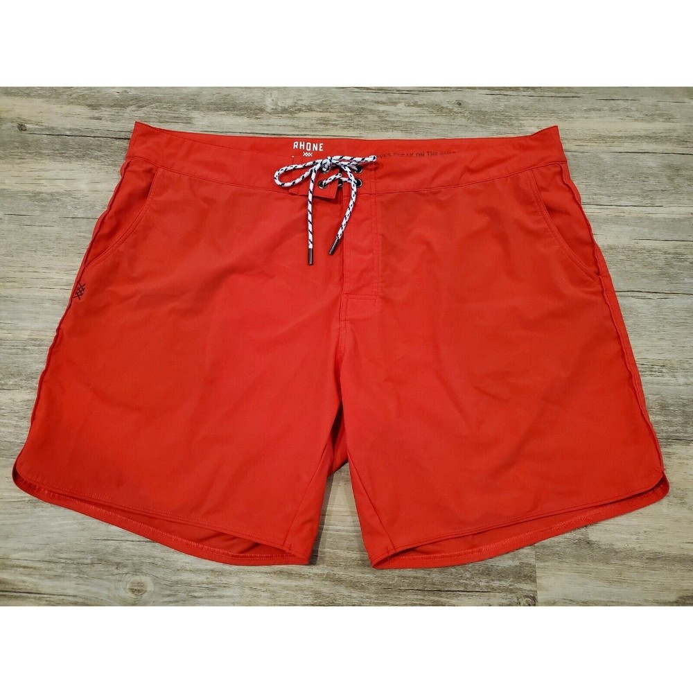RHONE 7" Inseam Drawstring Board Shorts Mens Sz 40 XXL Red Stretch EUC